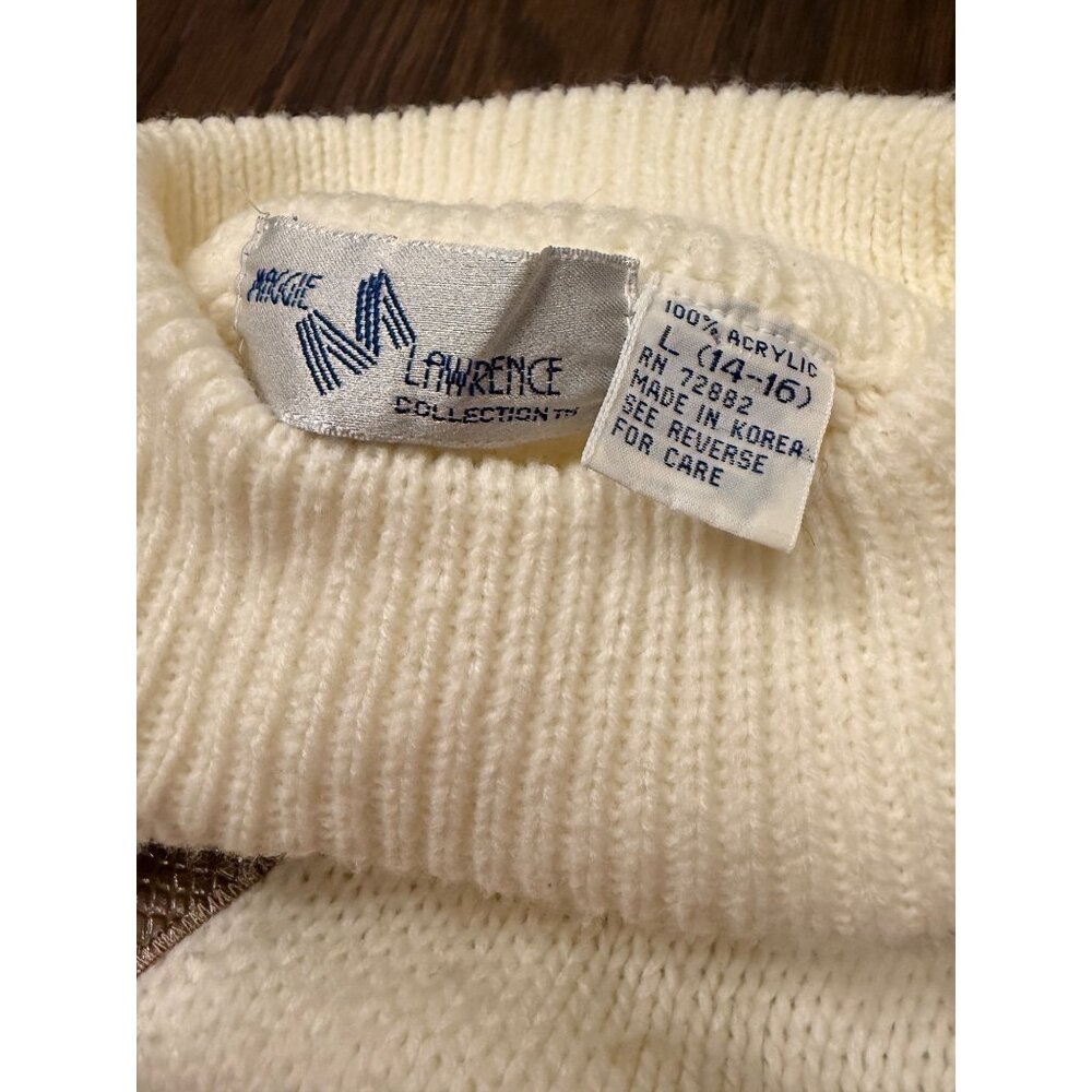 Girls 80s Maggie Lawrence Collection Cream Knit Sweater Geometric‎ Rhinestones L - Picture 4 of 11